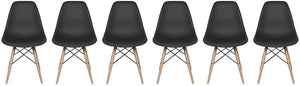Set of 6, Mid Century Modern Dining Chair with Natural Wood, Black
