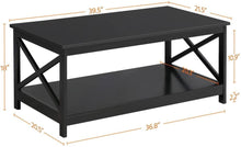 2-Tier Black Coffee Table with Storage Shelf for Living Room, X Design Accent Co