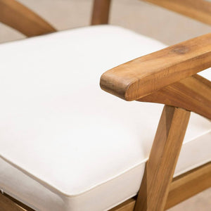Set of 2, Outdoor Acacia Wood Arm Chairs, Teak Finish / Cream