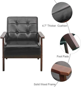 1 Mid Century Accent Chair Leather - Anbuy Modern Armchair Upholstered Cushioned with Wooden Armr