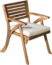 Set of 2, Outdoor Acacia Wood Arm Chairs, Teak Finish / Cream