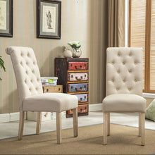 Set of 2, Solid Wood Tufted Dining Chair, Beige