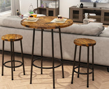 3 Piece Pub Dining Set, Modern Round bar Table and 2 Stools, Rustic Brown