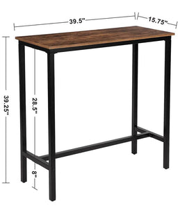 39.5” Pub Bar Table with Metal Frame, Rustic Brown