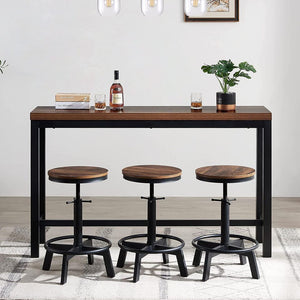 50.5" 4-Piece Industrial Pub Table with 3 Bar Stools, Rustic Brown