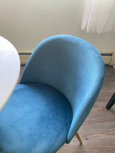 Set of 2, Mid-Century Modern Velvet Dining Chairs, Blue/ Beech