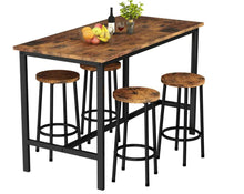 Set of 5, Bar Table and 4 Stools, Rustic Brown