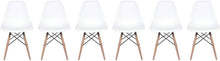 Set of 6, Mid Century Modern Plastic Dining Chairs with Natural Wood Legs