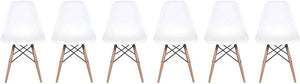 Set of 6, Mid Century Modern Plastic Dining Chairs with Natural Wood Legs