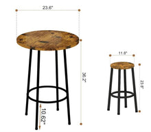 3 Piece Pub Dining Set, Modern Round bar Table and 2 Stools, Rustic Brown